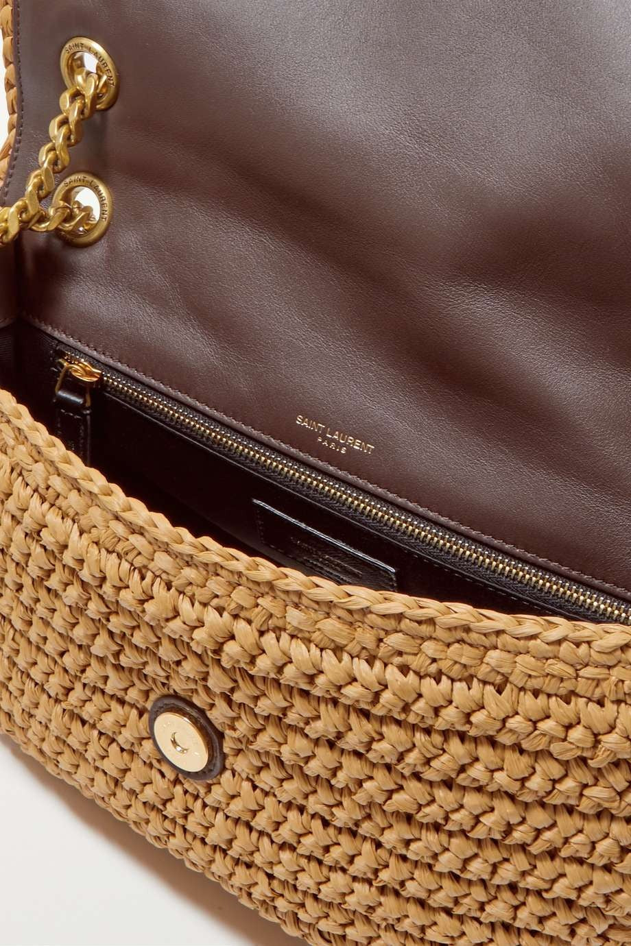 SAINT LAURENT Niki medium leather-trimmed raffia shoulder bag Cream - Image 4