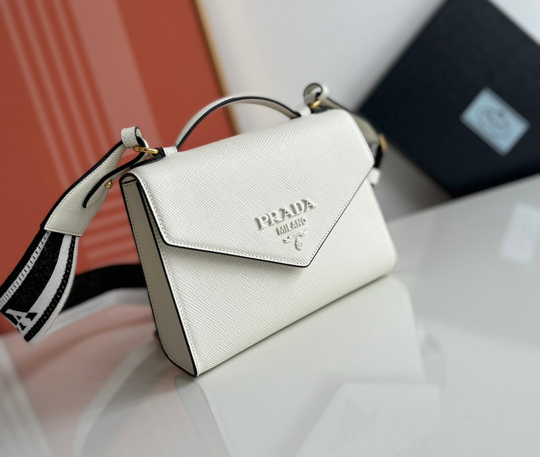 Prada Monochrome Saffiano 21 Leather Bag in White 21x14x6.5cm - Image 2