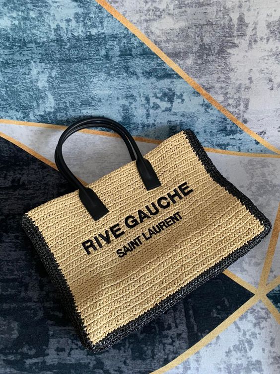 Saint Laurent RIVE GAUCHE TOTE BAG IN RAFFIA AND LEATHER - Image 2
