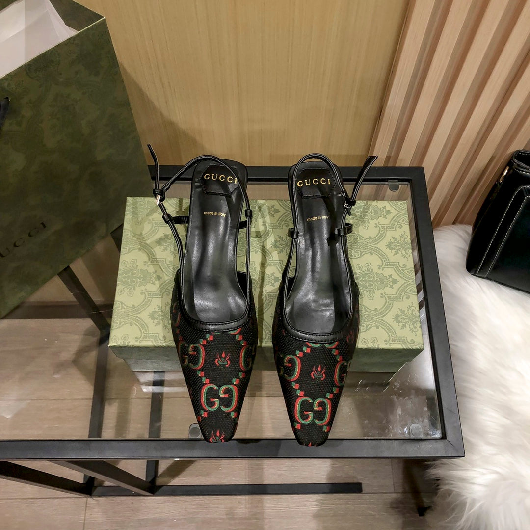 Floral Jacquard Slingback Low Heel Sandals - Image 2