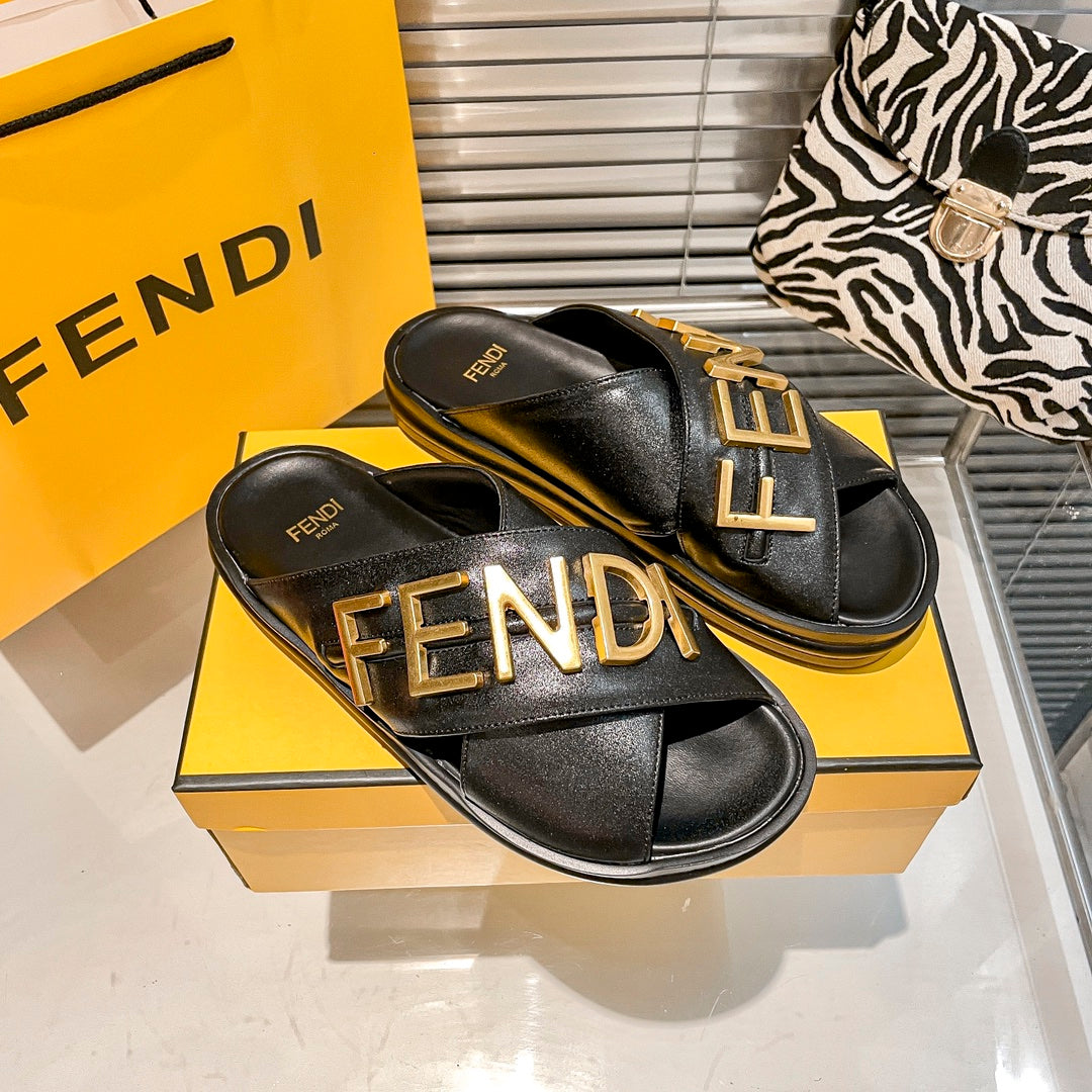 Metal Letters Leather Comfortable Slippers - Image 6