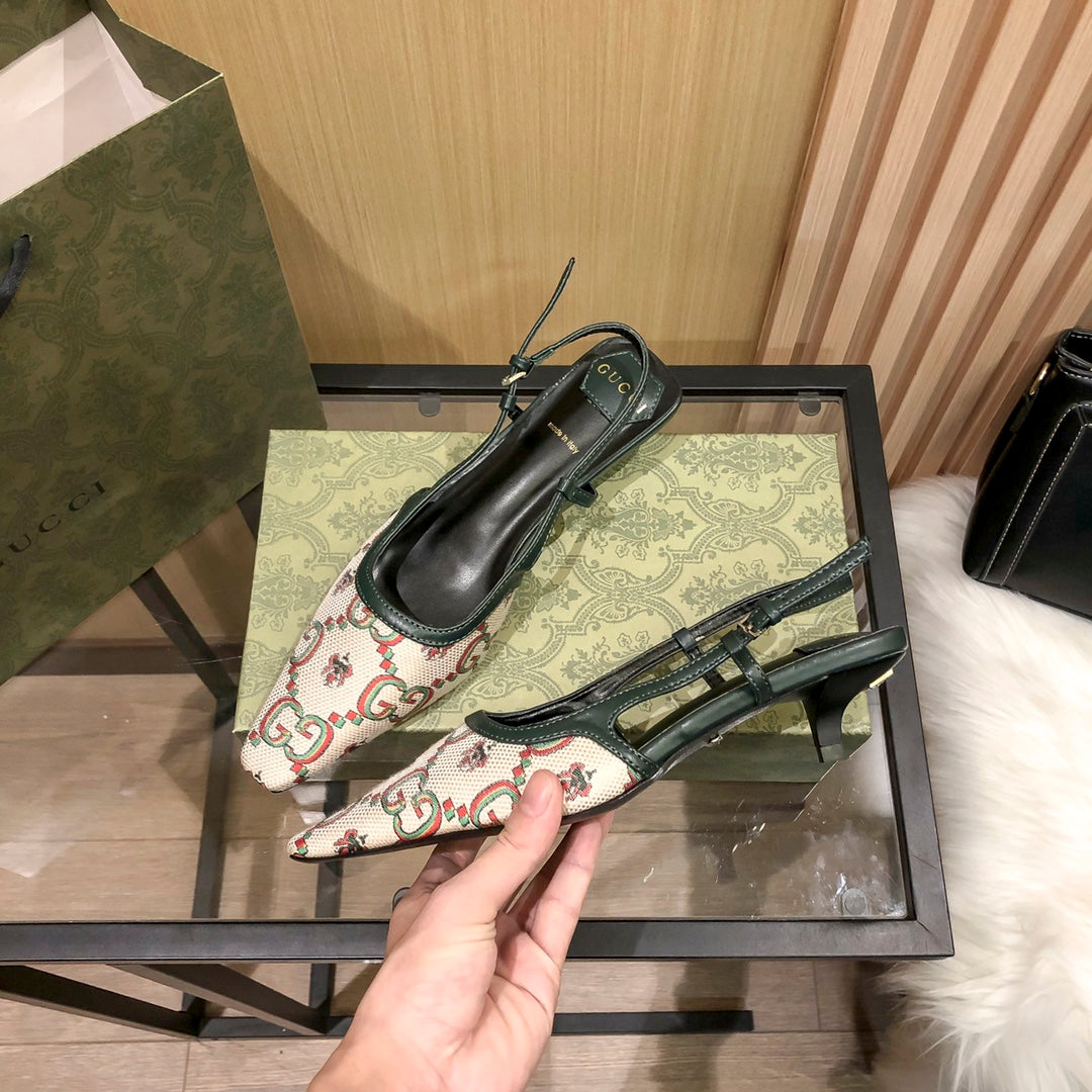 Floral Jacquard Slingback Low Heel Sandals - Image 6