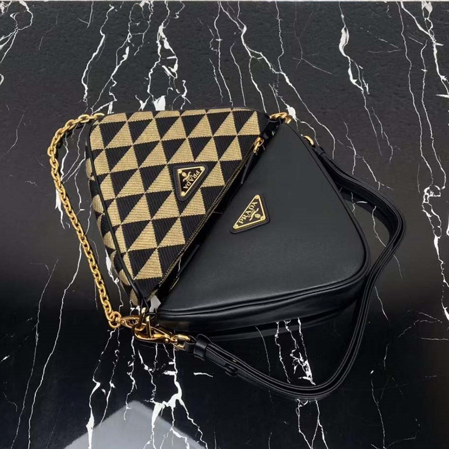 Prada Women Symbol Leather and Fabric Mini Bag Beige 28x16x13cm - Image 6