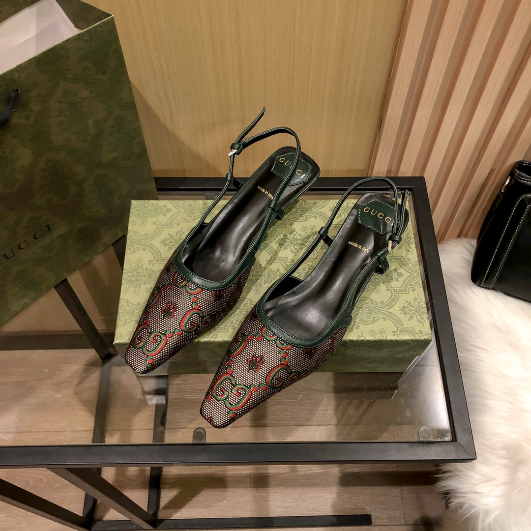 Floral Jacquard Slingback Low Heel Sandals - Image 8