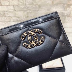 cc CO-CO 19 Card Holder Wallet 11cm/4.3in Gold Toned Hardware For Women Black