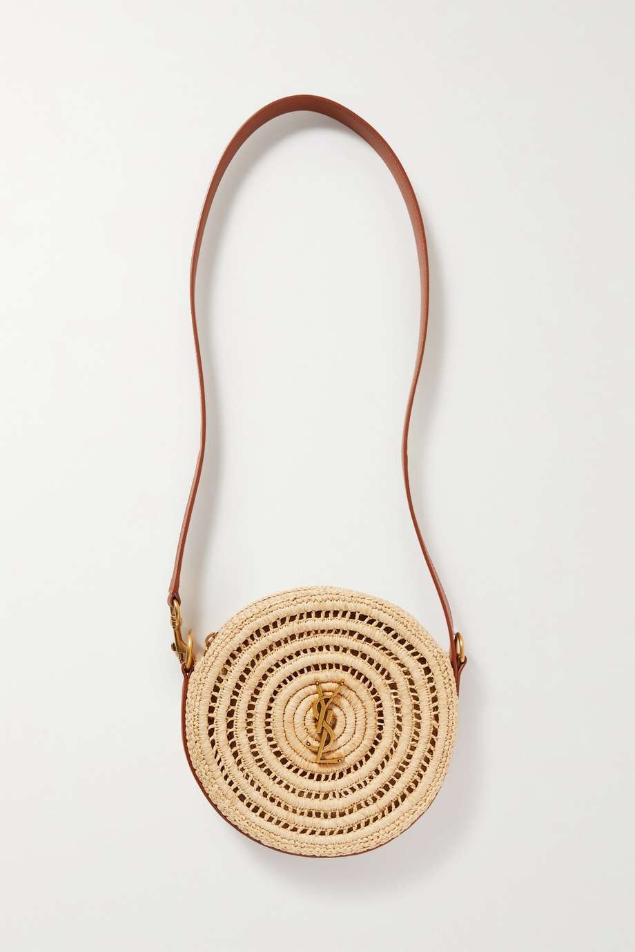 SAINT LAURENT Cassandre Round leather-trimmed raffia shoulder bag - Image 2