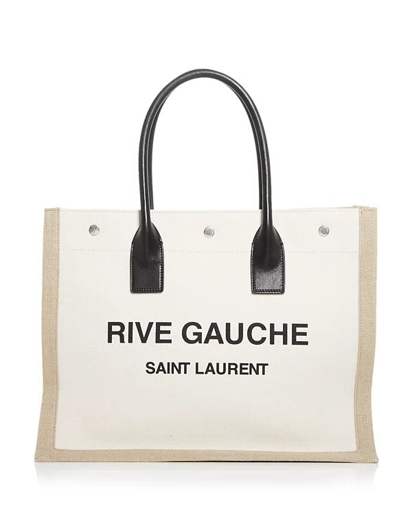 Saint Laurent Paris Rive Gauche Canvas Tote Bag Cotton NOIR ET BLANC 18.8 X 14.1 X 6.2 IN - Image 5