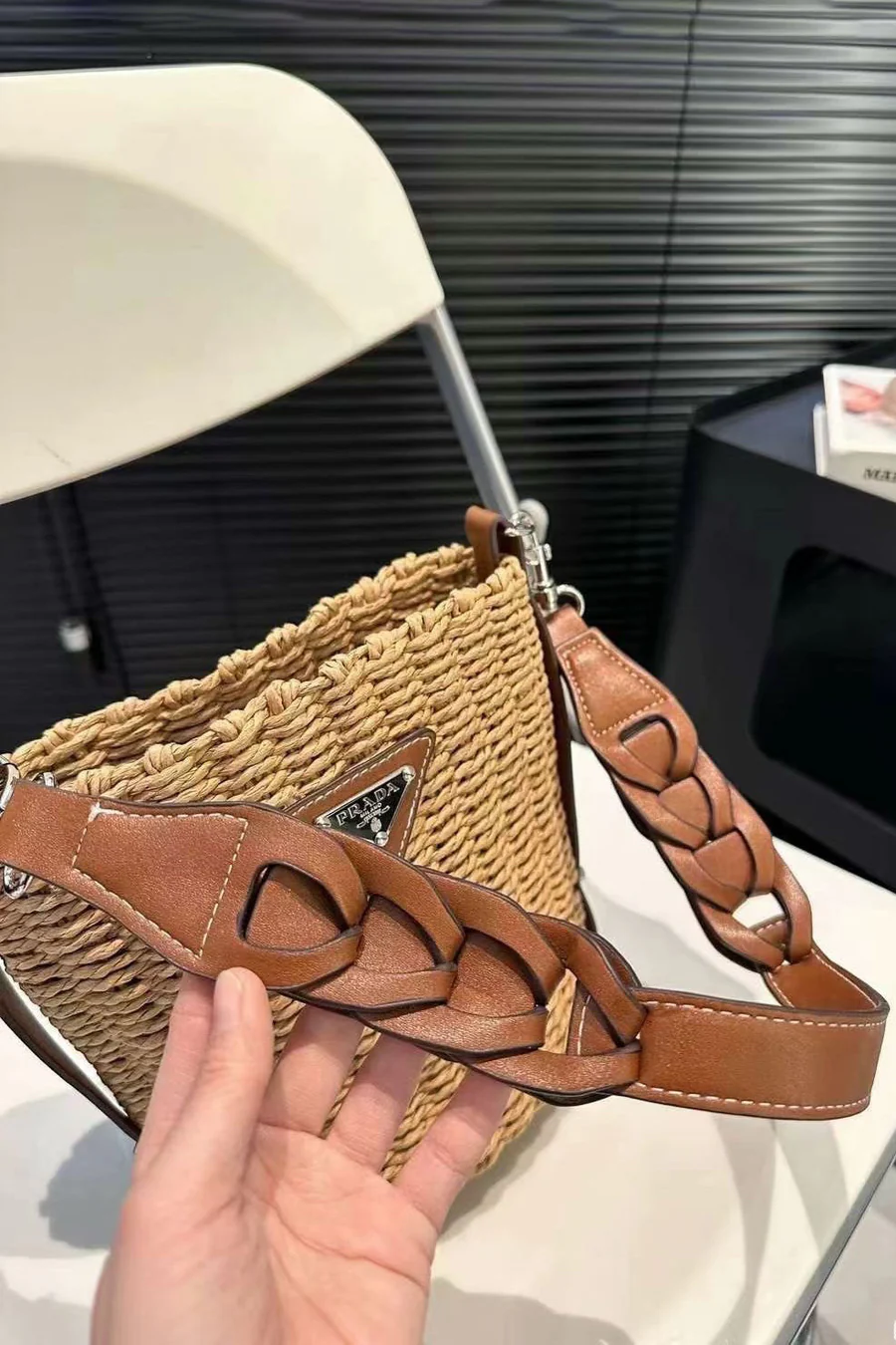 Prada Woven Bucket Bag - Image 9