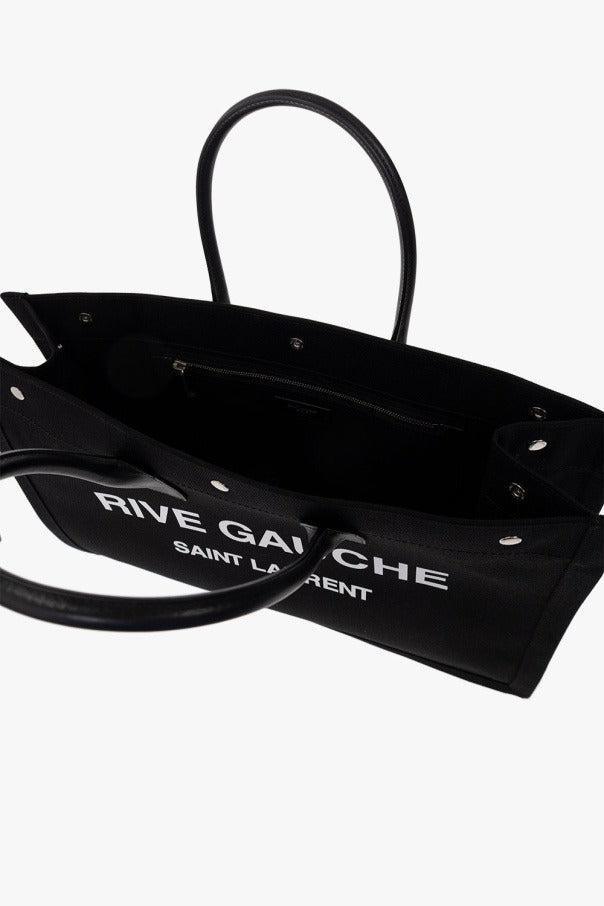 Saint Laurent Paris Rive Gauche Canvas Tote Bag Cotton NOIR ET BLANC 18.8 X 14.1 X 6.2 IN - Image 4