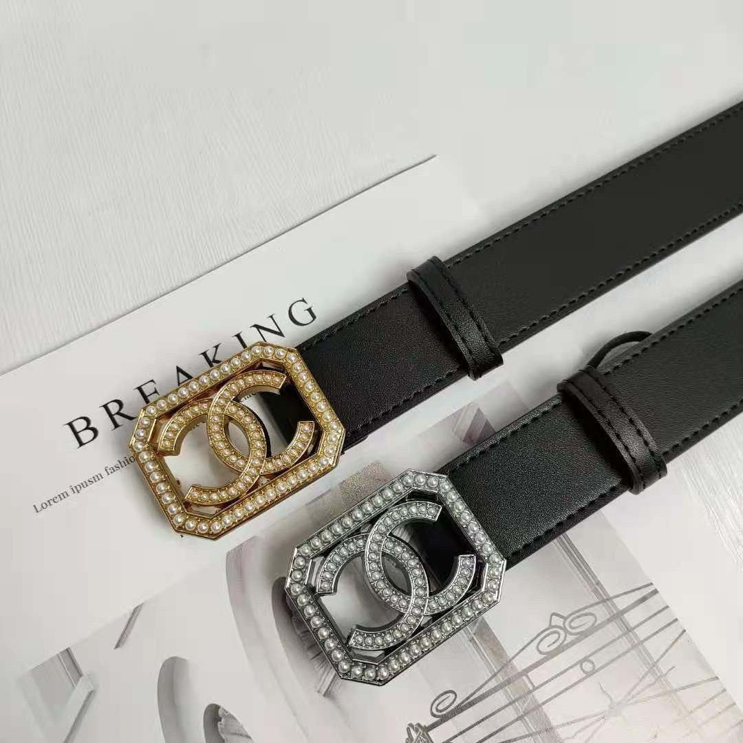 2 Colors Fashion pearl square buckle leather belt - Image 3