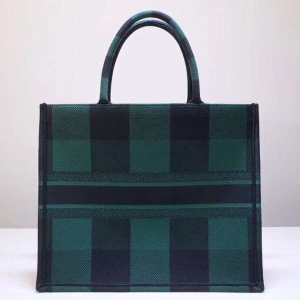 D Book Tote Bag Check Embroidered Canvas - Image 4