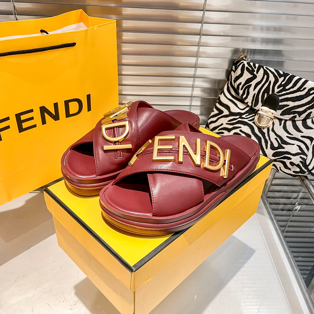 Metal Letters Leather Comfortable Slippers - Image 3