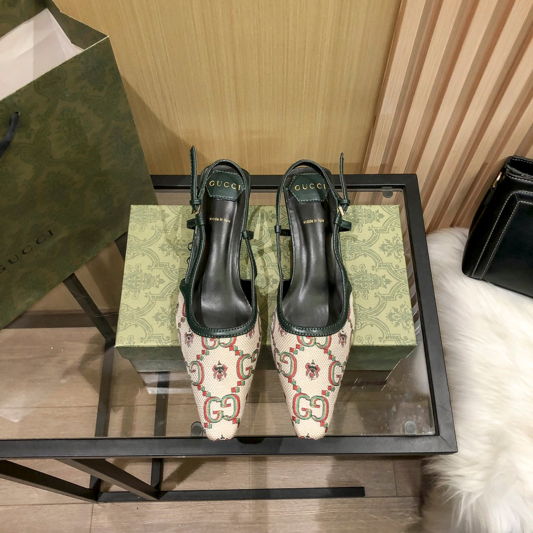 Floral Jacquard Slingback Low Heel Sandals - Image 5