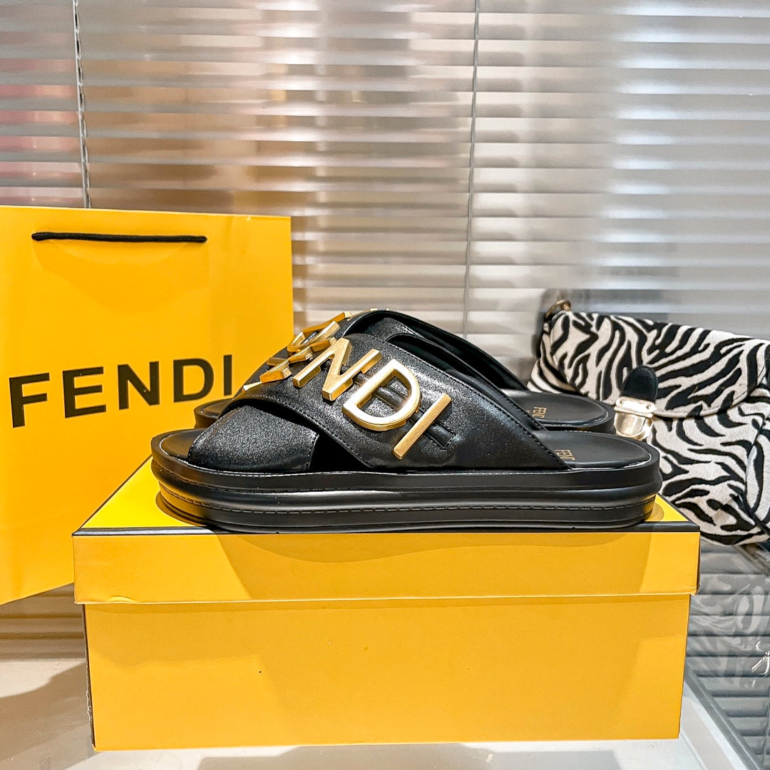 Metal Letters Leather Comfortable Slippers - Image 5