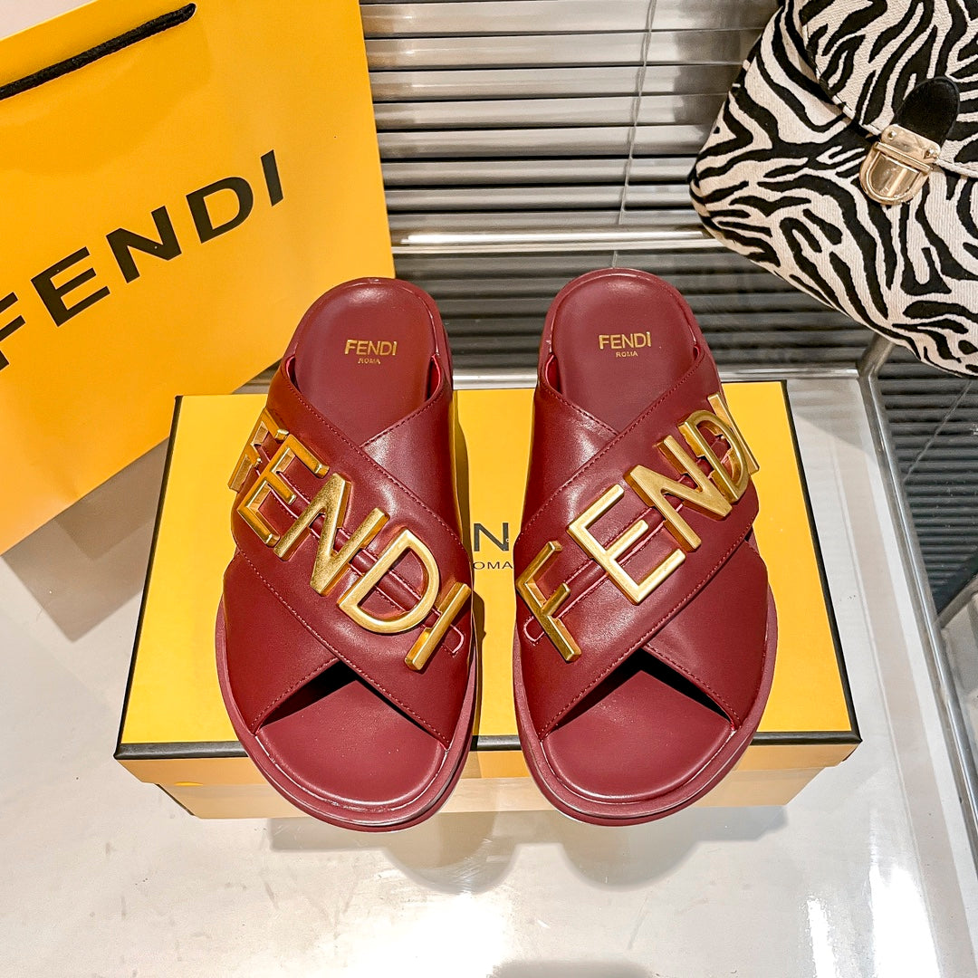 Metal Letters Leather Comfortable Slippers - Image 2