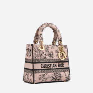 MEDIUM LADY D-LITE BAG Powder Pink D Jardin Botanique Embroidery