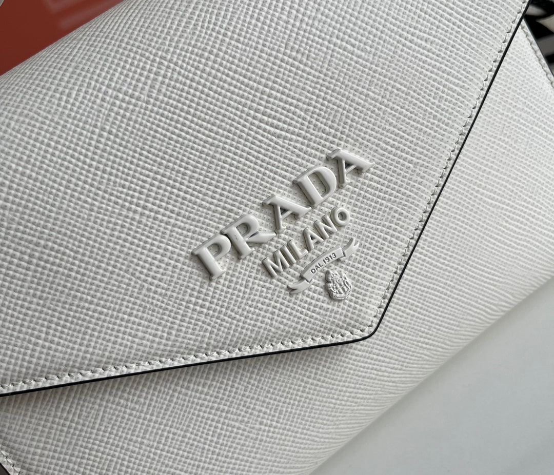 Prada Monochrome Saffiano 21 Leather Bag in White 21x14x6.5cm - Image 4