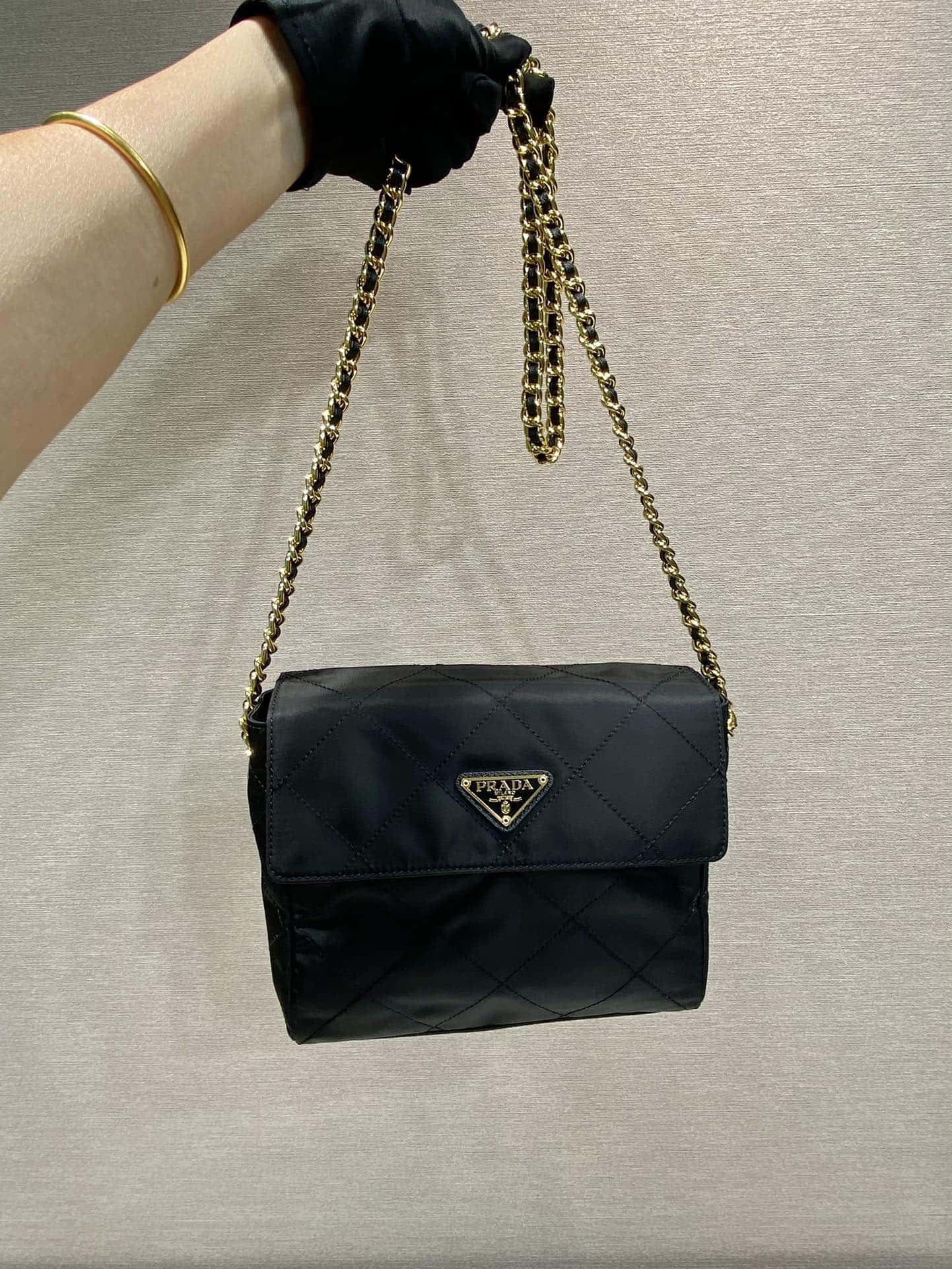 Prada Tessuto Flap Nylon Shoulder Bag With Chain Strap Kaialux 23x18x6cm - Image 9