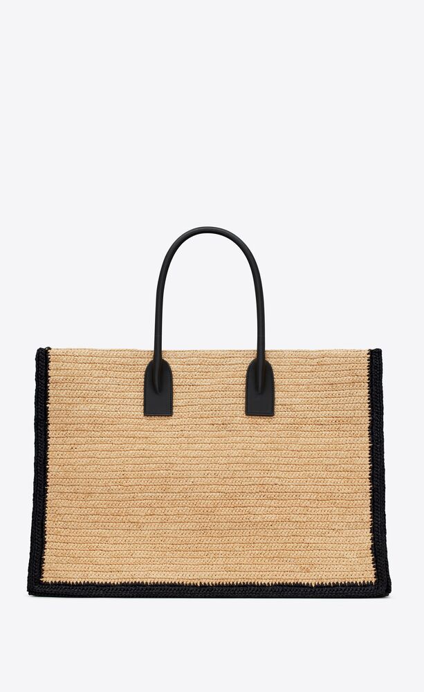 Saint Laurent RIVE GAUCHE TOTE BAG IN RAFFIA AND LEATHER - Image 4