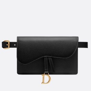 D Black Calfskin Saddle Belt Bag