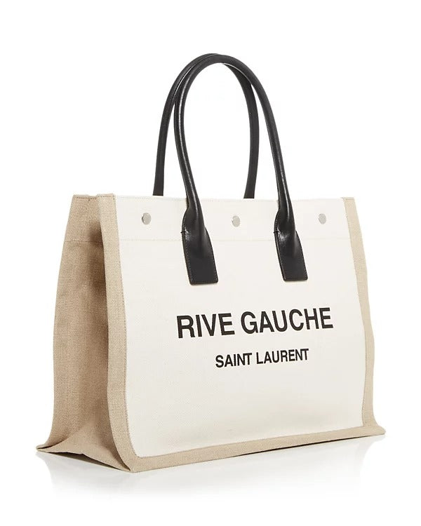 Saint Laurent Paris Rive Gauche Canvas Tote Bag Cotton NOIR ET BLANC 18.8 X 14.1 X 6.2 IN - Image 6