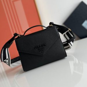 Prada Monochrome Saffiano 21 Leather Bag in Black 21x14x6.5cm