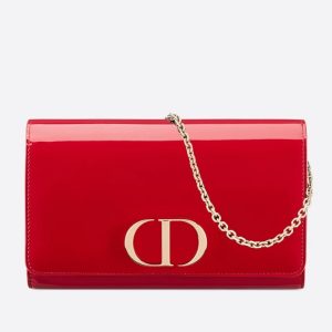 D 30 Montaigne Wallet On Chain In Red Patent Calfskin