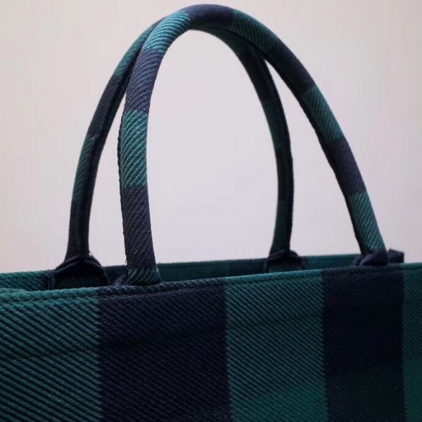 D Book Tote Bag Check Embroidered Canvas - Image 3