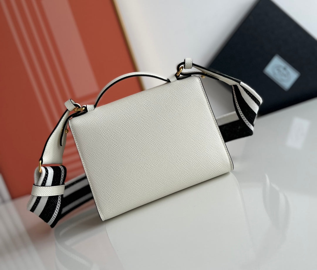 Prada Monochrome Saffiano 21 Leather Bag in White 21x14x6.5cm - Image 3