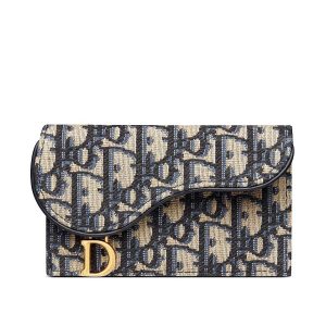 D Saddle Flap Compact Zipped Card Holder in Blue D Oblique Jacquard