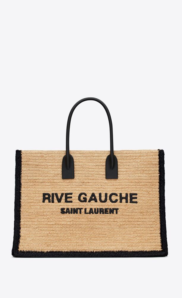 Saint Laurent RIVE GAUCHE TOTE BAG IN RAFFIA AND LEATHER - Image 5