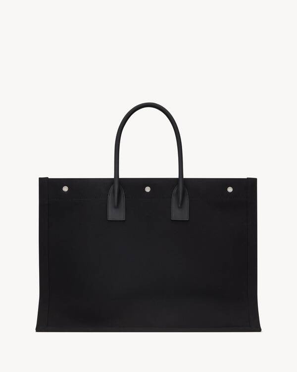 Saint Laurent Paris Rive Gauche Canvas Tote Bag Cotton NOIR ET BLANC 18.8 X 14.1 X 6.2 IN - Image 3