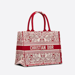 MEDIUM D BOOK TOTE White and Red D Bandana Embroidery (36 x 27.5 x 16.5 cm)