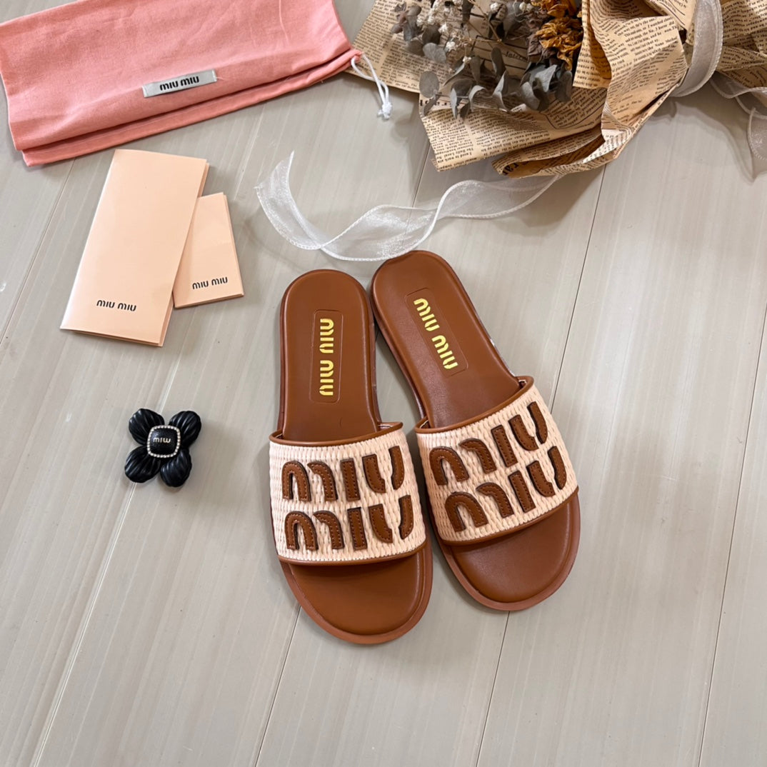 Raffia Textured Fabric Flat Shoes - Image 3