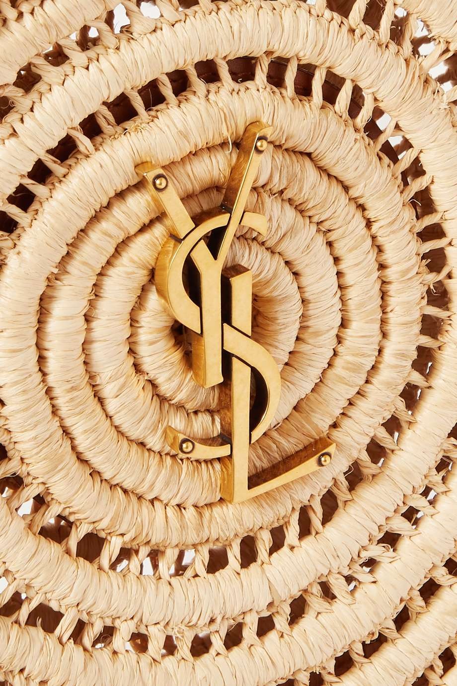 SAINT LAURENT Cassandre Round leather-trimmed raffia shoulder bag - Image 5