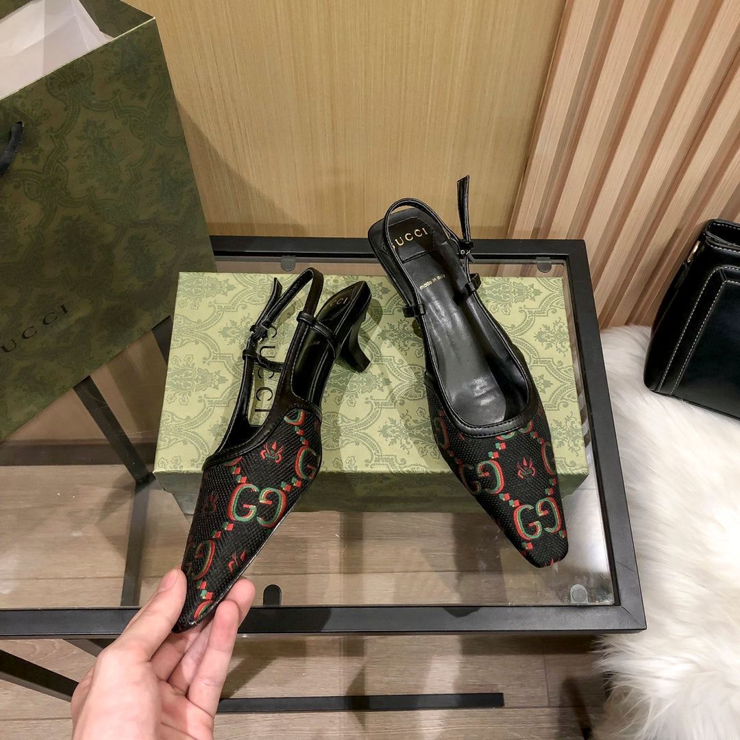 Floral Jacquard Slingback Low Heel Sandals - Image 3