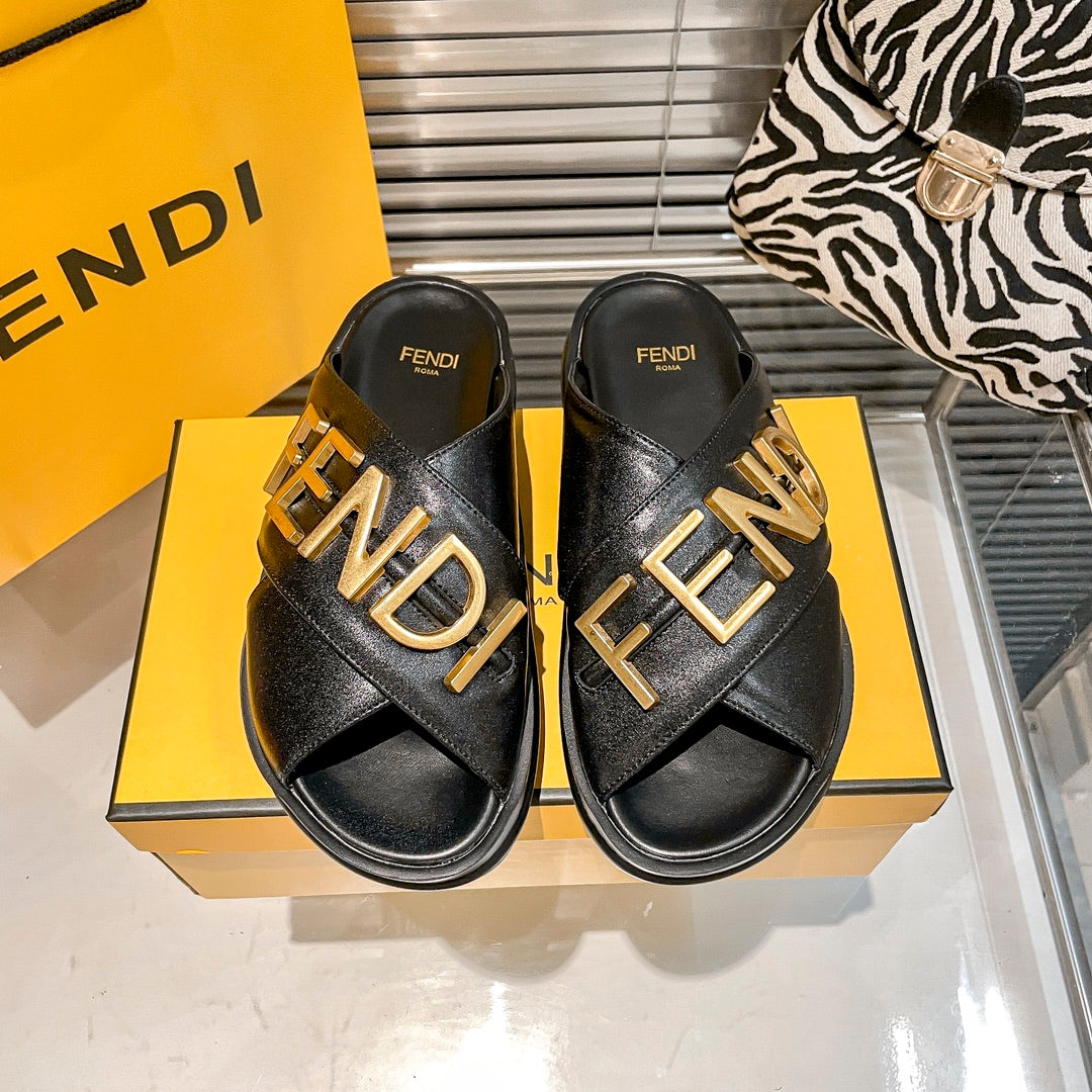 Metal Letters Leather Comfortable Slippers - Image 4