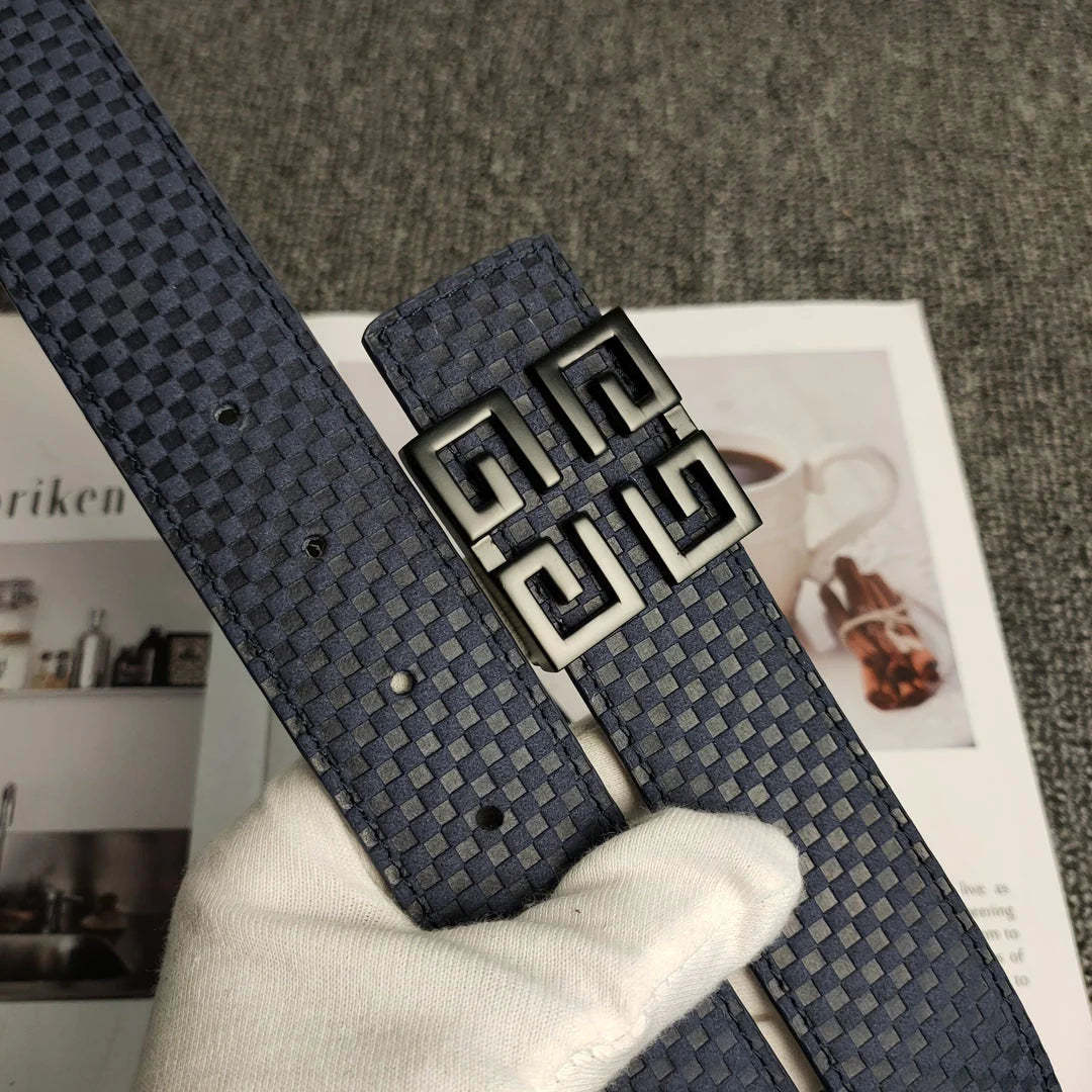 3 Colors Fashion check print square leather belt - Image 3