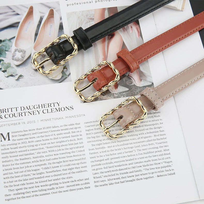 3 Colors retro twist square buckle belt belt - Image 2