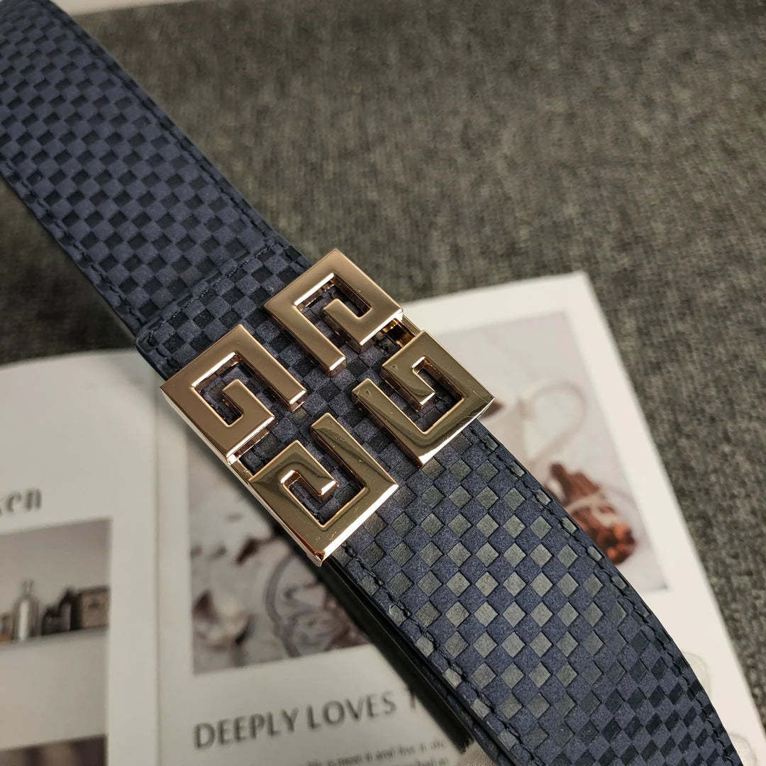 3 Colors Fashion check print square leather belt - Image 4