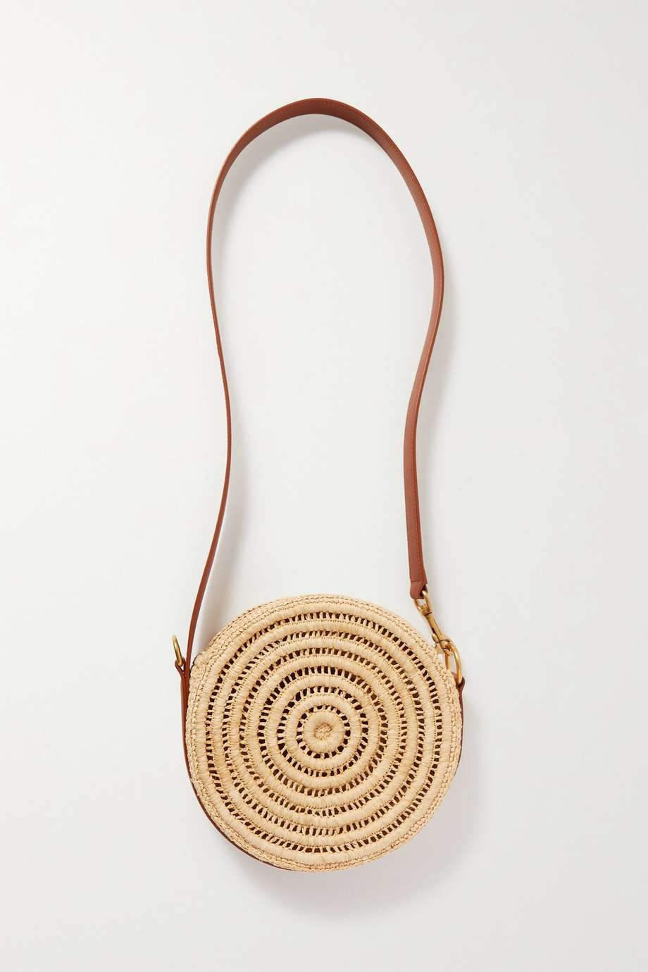 SAINT LAURENT Cassandre Round leather-trimmed raffia shoulder bag - Image 3
