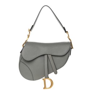CHRISTIAN D Grained Calfskin Saddle Bag Grey