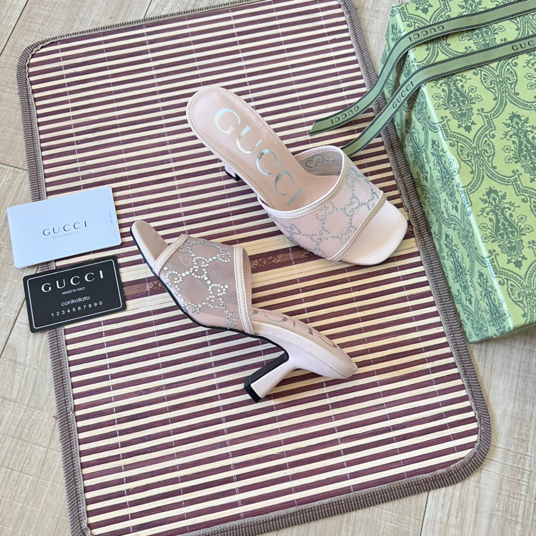 Rhinestone Mesh High-Heeled Sandals - Image 6