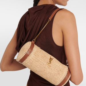 SAINT LAURENT Cassandre Small raffia shoulder bag