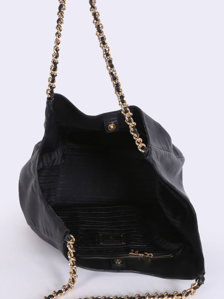 PRADA Vitello Soft Chain Handle Shoulder Bag Nero 48 x 33 x 20cm - Image 5