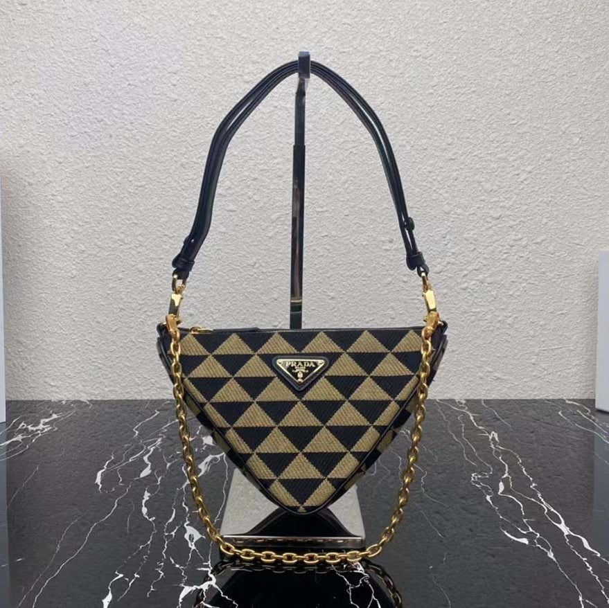 Prada Women Symbol Leather and Fabric Mini Bag Beige 28x16x13cm - Image 2