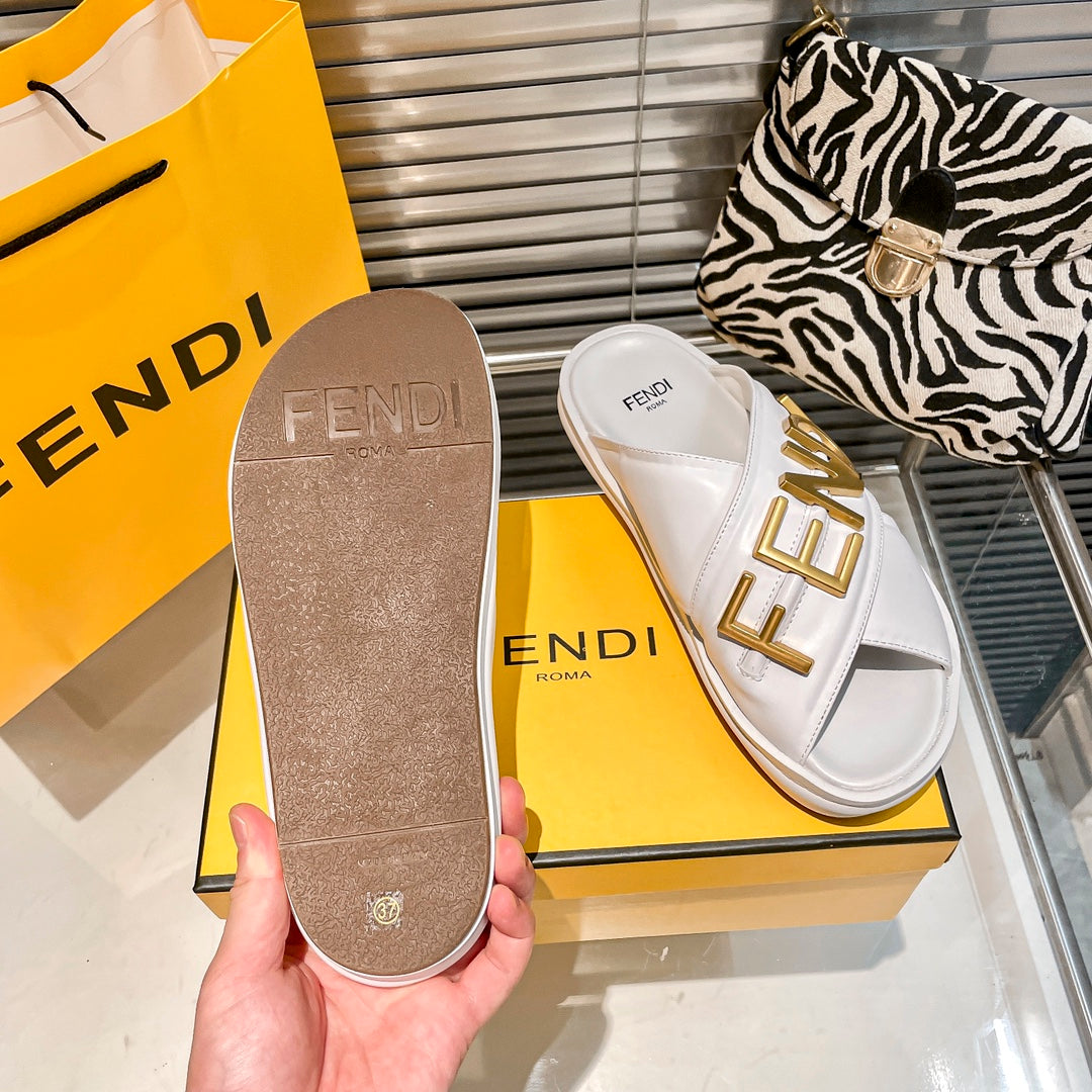 Metal Letters Leather Comfortable Slippers - Image 10