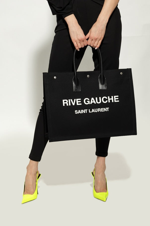 Saint Laurent Paris Rive Gauche Canvas Tote Bag Cotton NOIR ET BLANC 18.8 X 14.1 X 6.2 IN - Image 2